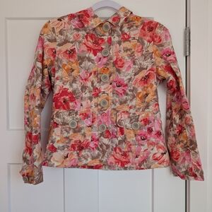 Y2K Red and Cream Floral Button Up Jacket Size 4
